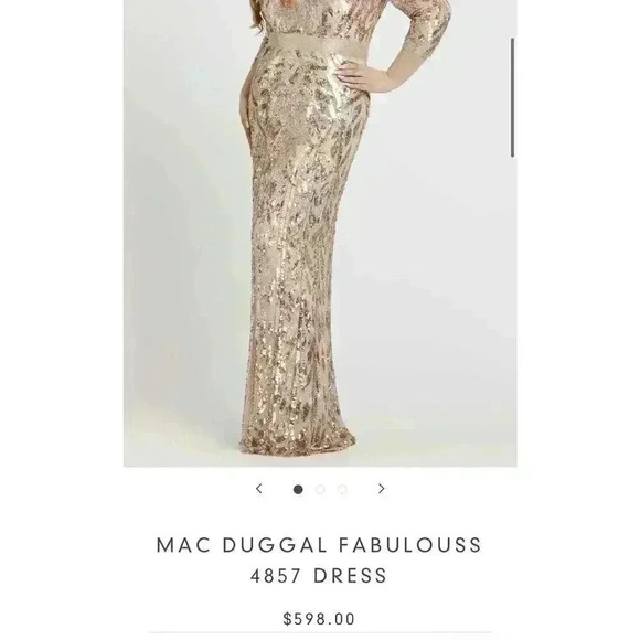 MAC DUGGAL 4857 Rose Gold Embellished Beaded Sequin V-Back Evening Gown 18W Maxi - Picture 4 of 9